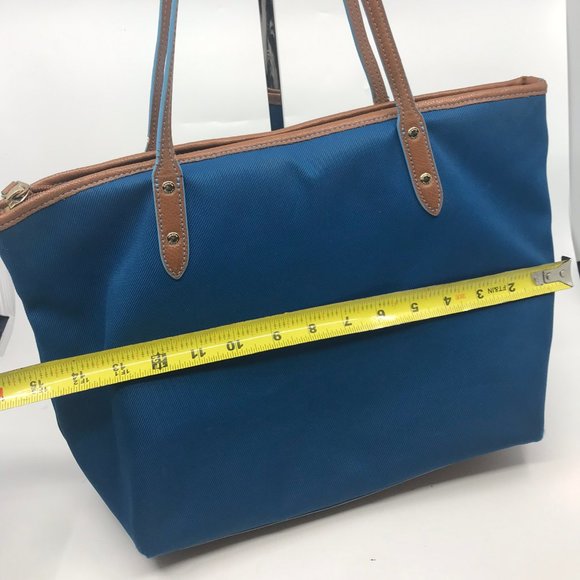 COACH Large Blue Brown Fabric Shoppers Tote - Picture 2 of 8